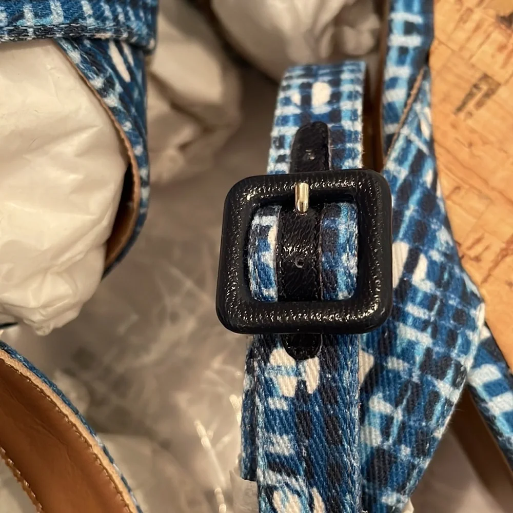 TABITHA SIMMONS gingham Elena blue NWT check cork platform volley 37 and 38.5